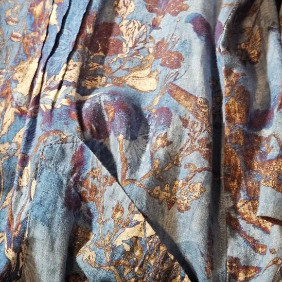 EUC Peruvian Connection Women Linen Trapani Tunic L Blue Floral Boho Artisan - Picture 7 of 14